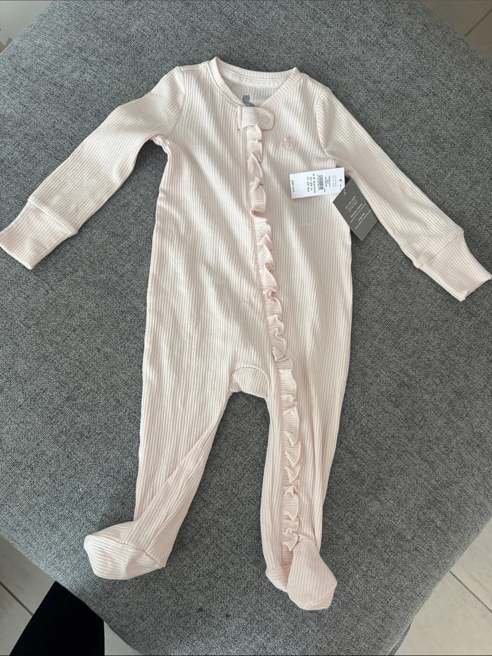 GAP Pink Ribbed Baby One-Piece Footed Ruffle Trim